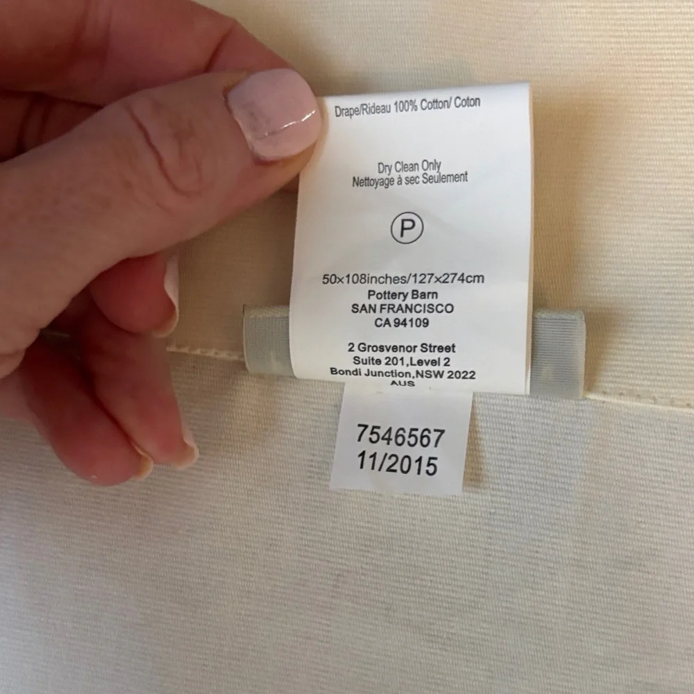 Pottery Barn 2 Cream Cotton Curtain Panels 107”